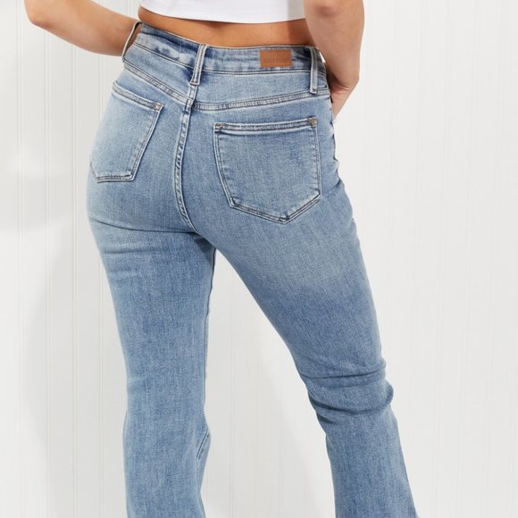 Judy Blue Mia Full Size Raw Hem Slim Bootcut Jeans - Picture 4 of 11